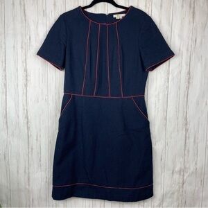 Anthropologie Boden navy blue and red textured dress  size 10 R
